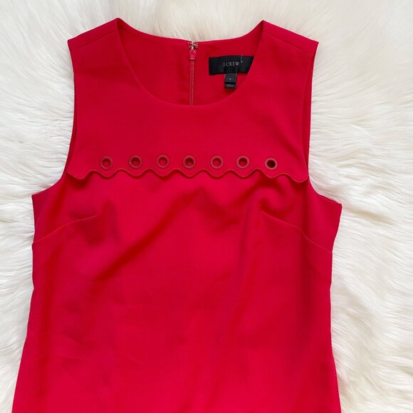 J Crew Bright Red Scallop Grommet Hem Sleeveless Mini Shift Dress - Picture 3 of 8
